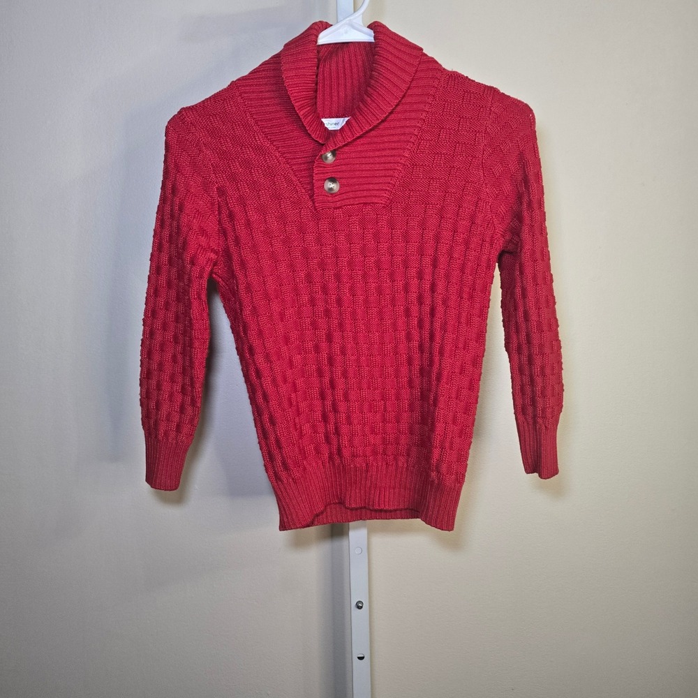 Arshiner Boys Red Shawl Collar Waffle Knit Sweater Size 6 Pullover Button Up
